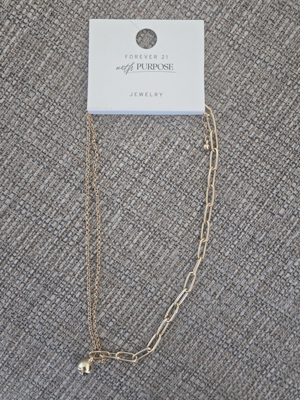 Forever 21 Gold Tone Mixed Chain Necklace Ball Charm Layered Look NWT
